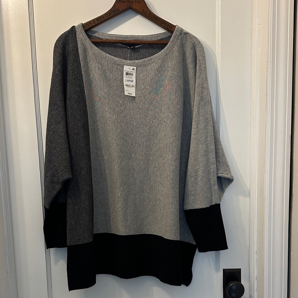 Alfani Dolman Poncho Color Block Gray, Heather Gray and Black Size L